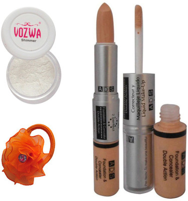 

Vozwa White Eyeshadow Shimmer Powder, Foundation & Concealer Double Action and Band(Set of 4)