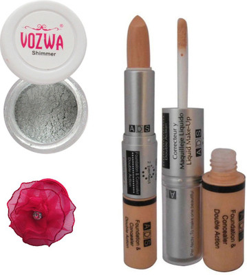 

Vozwa Silver Eyeshadow Shimmer Powder, Foundation & Concealer Double Action and Band(Set of 4)