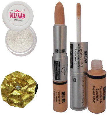 

Vozwa White Eyeshadow Shimmer Powder, Foundation & Concealer Double Action and Band(Set of 4)