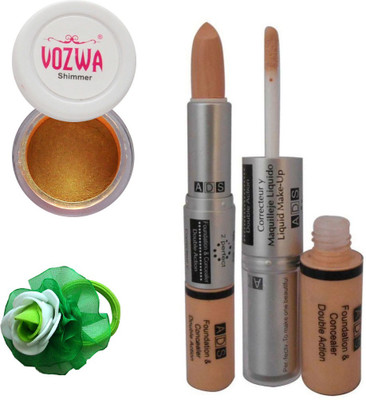 

Vozwa Gold Gradient Eyeshadow Shimmer Powder, Foundation & Concealer Double Action and Band(Set of 4)