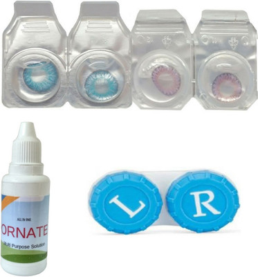 

ORNATE Blue & Voilet Colored Contact Lens 2 Pair with case and solution (0 Power) Monthly Contact Lens(0, Blue,Voilet, Pack of 3)