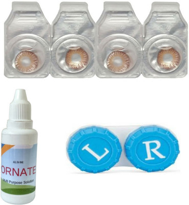 

ORNATE Brown Colored Contact Lens 2 Pair with case and solution (0 Power) Monthly Contact Lens(0, Brown, Pack of 3)