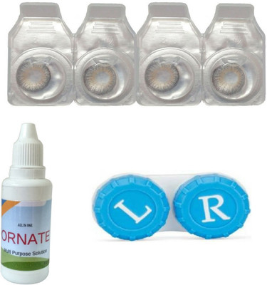

ORNATE Grey Colored Contact Lens 2 Pair with case and solution (0 Power) Monthly Contact Lens(0, Grey, Pack of 3)