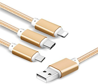 

DRUMSTONE Fiber 3 in 1 USB Charging Cable with 8 Pin Lightning, USB Type C, Micro USB Network Cable(All Smartphones, Gold)