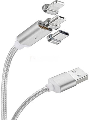 

Fiiasa Lightning USB 3.1 Type-C USB Cable Adapter High Speed Quick Charge All-In-1 Braided Magnetic Cable Power Cord(Compatible with mobile charging, Silver)