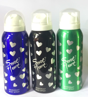 

Sweet Heart BLACK GREEN BLUE Body Spray - For Women(100 ml, Pack of 3)