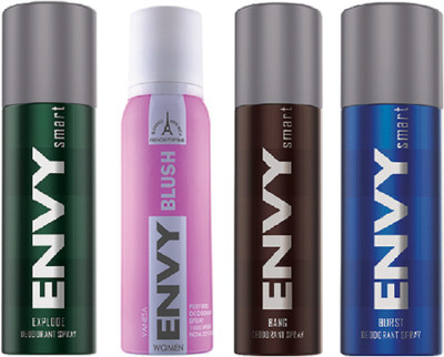 

Envy blush & Smart Bang & Explode & Burst Deodorant Combo Pack Of 4 Deodorant Spray - For Men & Women(525 ml, Pack of 4)