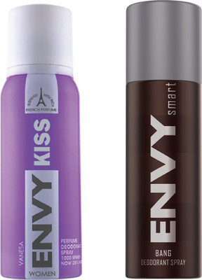 

Envy kiss & Smart Bang Combo Pack Of 2 Deodorant Spray - For Men & Women(255 ml, Pack of 2)