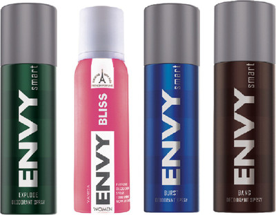 

Envy Bliss & Smart Bang & Explode & Burst Combo Pack Of 4 Deodorant Spray - For Men & Women(525 ml, Pack of 4)