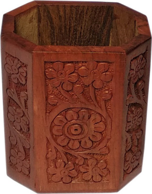 

Royal Art 1 Compartments Wood Carved Pen Holder / Pen Jar set of 2 pcs(Brown)
