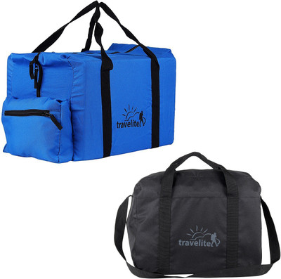 Travelite (Expandable) Polyster Royal Blue & Black Duffle Bag Combo Pack Of 2 ( 55 L +35 L ) Travel Duffel Bag(Black)