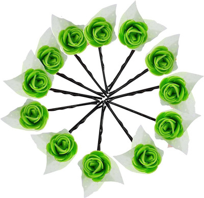 

AASA Juda Pins Accessories For Women And Girls | Hair Pins For Women Party Wear - 12 Pcs, Green Hair Pin(Green)
