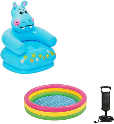 

Speoma BLUE ANIMAL CHAIR,4FT BATH TUB AND AIR PUMP INFLATABLE TOYS FOR KIDS Inflatable Sofa/ Chair, Pool(Multicolor)