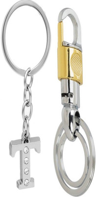 MGP FASHION T Alphabet with White Artificial Stone And Golden Hook Key Chain