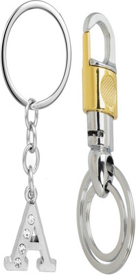 MGP FASHION A Alphabet with White Artificial Stone And Golden Hook Key Chain