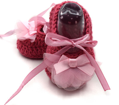 

Magic Needles Newborn Baby Socks Soft Sole Prewalker Booties Booties(Toe to Heel Length - 12 cm Dark Pink)