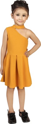 ADDYVERO Girls Midi/Knee Length Party Dress(Yellow, Sleeveless)