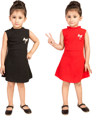 

Addyvero Girls Midi/Knee Length Party Dress(Black, Sleeveless, Eerie black;pigment red