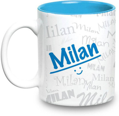 

LOF Milan Name Gift Ceramic Inside Blue Gifts For Birthday Ceramic Mug(325 ml)