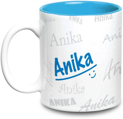 

LOF Anika Name Gift Ceramic Inside Blue Gifts For Birthday Ceramic Mug(325 ml)