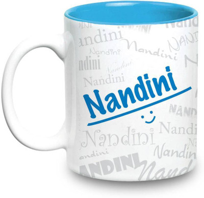 

LOF Nandini Name Gift Ceramic Inside Blue Gifts For Birthday Ceramic Mug(325 ml)