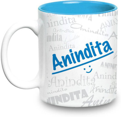 

LOF Anindita Name Gift Ceramic Inside Blue Gifts For Birthday Ceramic Mug(325 ml)