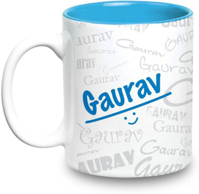 

LOF Gaurav Name Gift Ceramic Inside Blue Gifts For Birthday Ceramic Mug(325 ml)