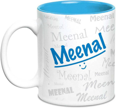 

LOF Meenal Name Gift Ceramic Inside Blue Gifts For Birthday Ceramic Mug(325 ml)