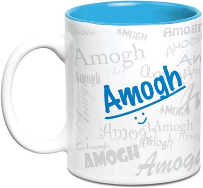 

LOF Amogh Name Gift Ceramic Inside Blue Gifts For Birthday Ceramic Mug(325 ml)