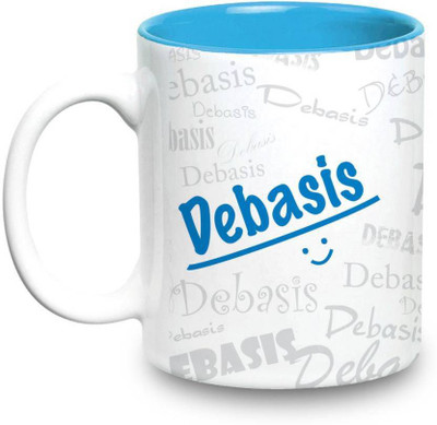 

LOF Debasis Name Gift Ceramic Inside Blue Gifts For Birthday Ceramic Mug(325 ml)