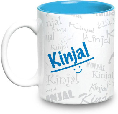 

LOF Kinjal Name Gift Ceramic Inside Blue Gifts For Birthday Ceramic Mug(325 ml)