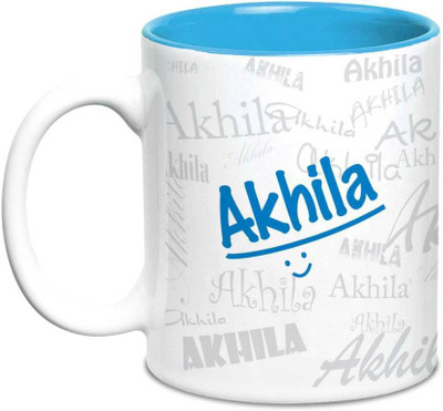 

LOF Akhila Name Gift Ceramic Inside Blue Gifts For Birthday Ceramic Mug(325 ml)