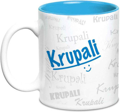 

LOF Krupali Name Gift Ceramic Inside Blue Gifts For Birthday Ceramic Mug(325 ml)