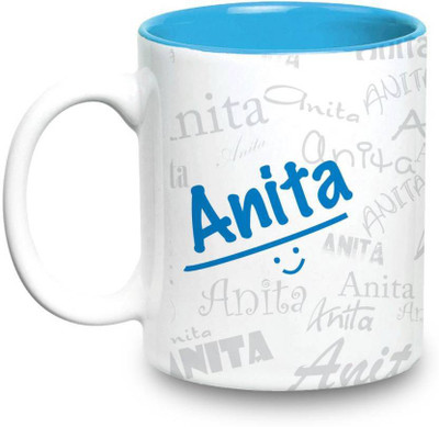 

LOF Anita Name Gift Ceramic Inside Blue Gifts For Birthday Ceramic Mug(325 ml)