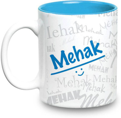 LOF Mehek Name Gift Ceramic Inside Blue Gifts For Birthday Ceramic Mug(325 ml)