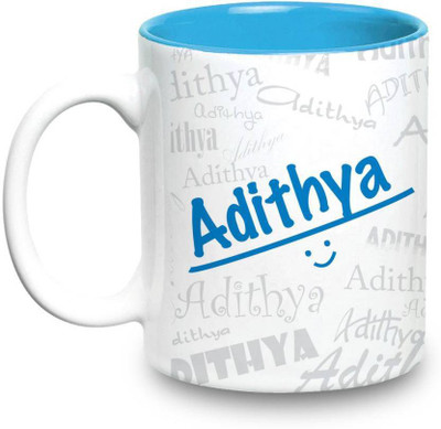 

LOF Adithya Name Gift Ceramic Inside Blue Gifts For Birthday Ceramic Mug(325 ml)