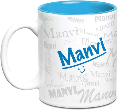 

LOF Manvi Name Gift Ceramic Inside Blue Gifts For Birthday Ceramic Mug(325 ml)