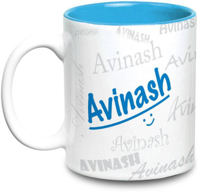 

LOF Avinash Name Gift Ceramic Inside Blue Gifts For Birthday Ceramic Mug(325 ml)