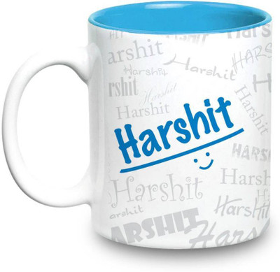 LOF Harshit Name Gift Ceramic Inside Blue Gifts For Birthday Ceramic Mug(325 ml)