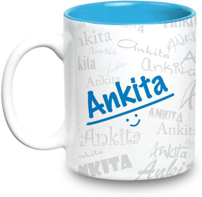 

LOF Ankita Name Gift Ceramic Inside Blue Gifts For Birthday Ceramic Mug(325 ml)