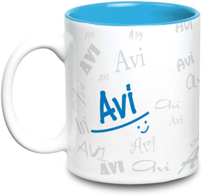 

LOF Avi Name Gift Ceramic Inside Blue Gifts For Birthday Ceramic Mug(325 ml)