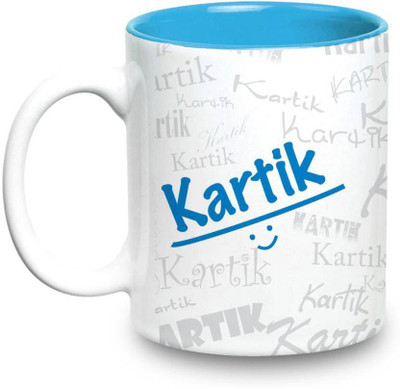 

LOF Kartik Name Gift Ceramic Inside Blue Gifts For Birthday Ceramic Mug(325 ml)