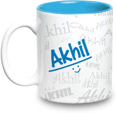 

LOF Akhil Name Gift Ceramic Inside Blue Gifts For Birthday Ceramic Mug(325 ml)