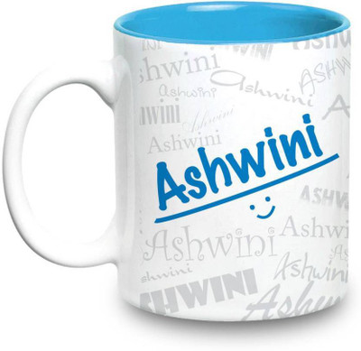 

LOF Ashwini Name Gift Ceramic Inside Blue Gifts For Birthday Ceramic Mug(325 ml)