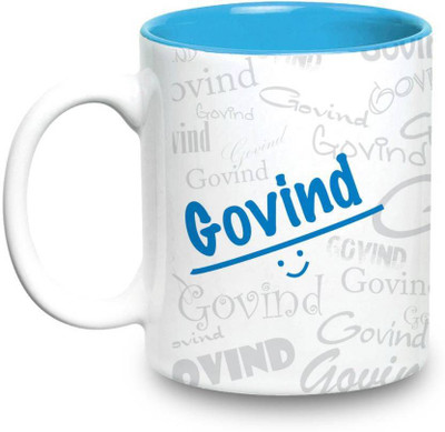 

LOF Govind Name Gift Ceramic Inside Blue Gifts For Birthday Ceramic Mug(325 ml)