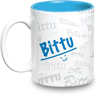 LOF Bittu Name Gift Ceramic Inside Blue Gifts For Birthday Ceramic Mug(325 ml)