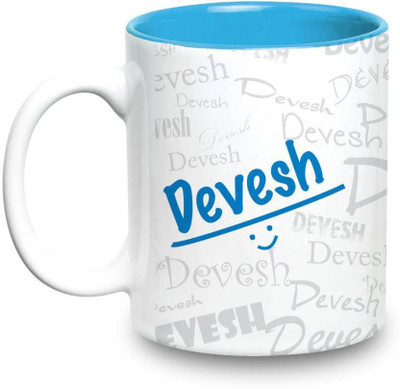 

LOF Devesh Name Gift Ceramic Inside Blue Gifts For Birthday Ceramic Mug(325 ml)