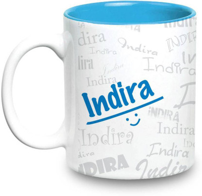 

LOF Indra Name Gift Ceramic Inside Blue Gifts For Birthday Ceramic Mug(325 ml)