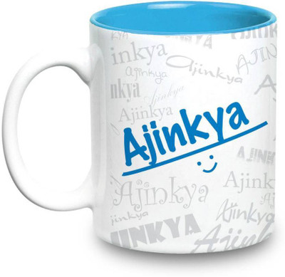 

LOF Ajinkya Name Gift Ceramic Inside Blue Gifts For Birthday Ceramic Mug(325 ml)