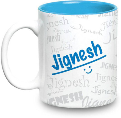 

LOF Jignesh Name Gift Ceramic Inside Blue Gifts For Birthday Ceramic Mug(325 ml)